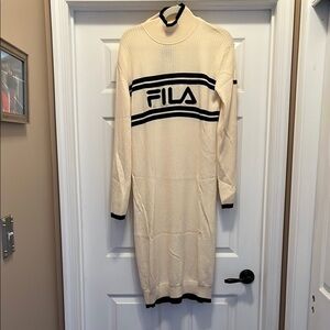 NWT Fila Beige Knit Dress with Navy Details